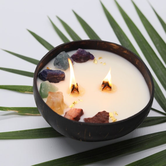 Coconut Bowl 7 Chakra Candle | Decorative | housewarming | birthday | gift | lavender candle | custom scent candle| chakra healing