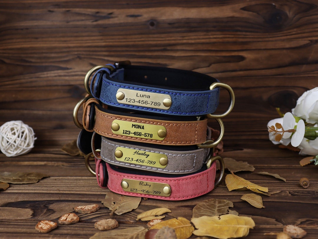 Personalized Leather Dog Collar, Engraved Dog Collar, Custom Dog Collar ...