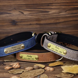 Collar de perro de cuero personalizado, collar de perro grabado, collar de perro personalizado con placa de nombre, collar de perro de cuero, regalo para perro, para amante de los perros imagen 3