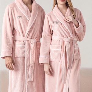 Personalized Plush Robe Custom Embroidered,Micro Fleece Spa BathRobeBirthday gift, Wedding Gift, Adult Men Women Night Robe For Mom
