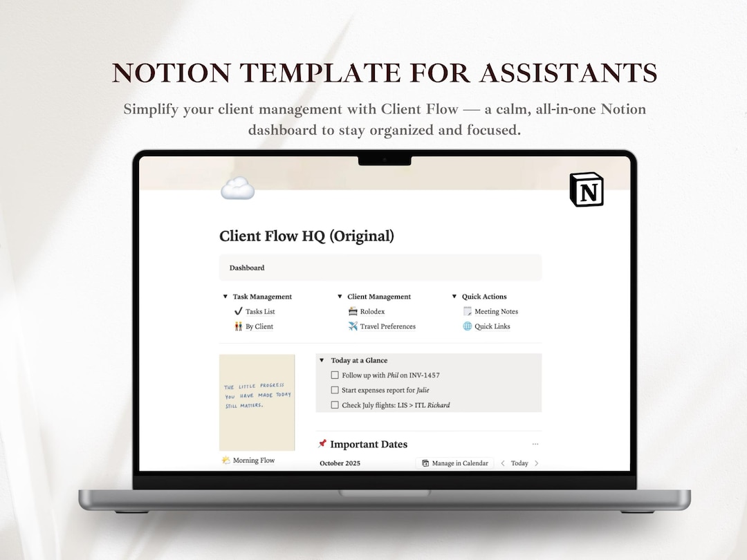 Notion Template for Assistants VA Client Manager Executive
