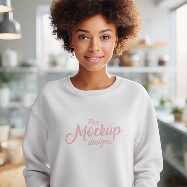 Black female model Gildan 18000 ladies sweatshirt, home cook gildan sweatshirt, home cook foodie gift chef shirt mock up