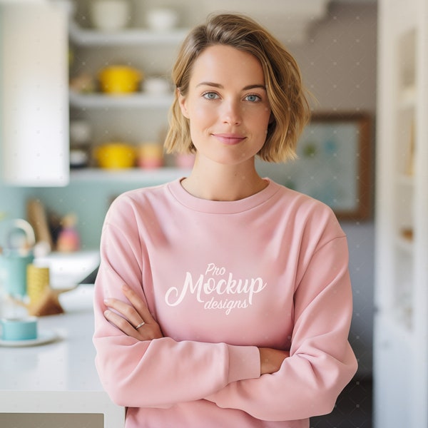 Home cook ladies sweatshirt, Gildan 18000, Foodie gift chef shirt black mock up, mothers day gift, pink plain sweatshirt