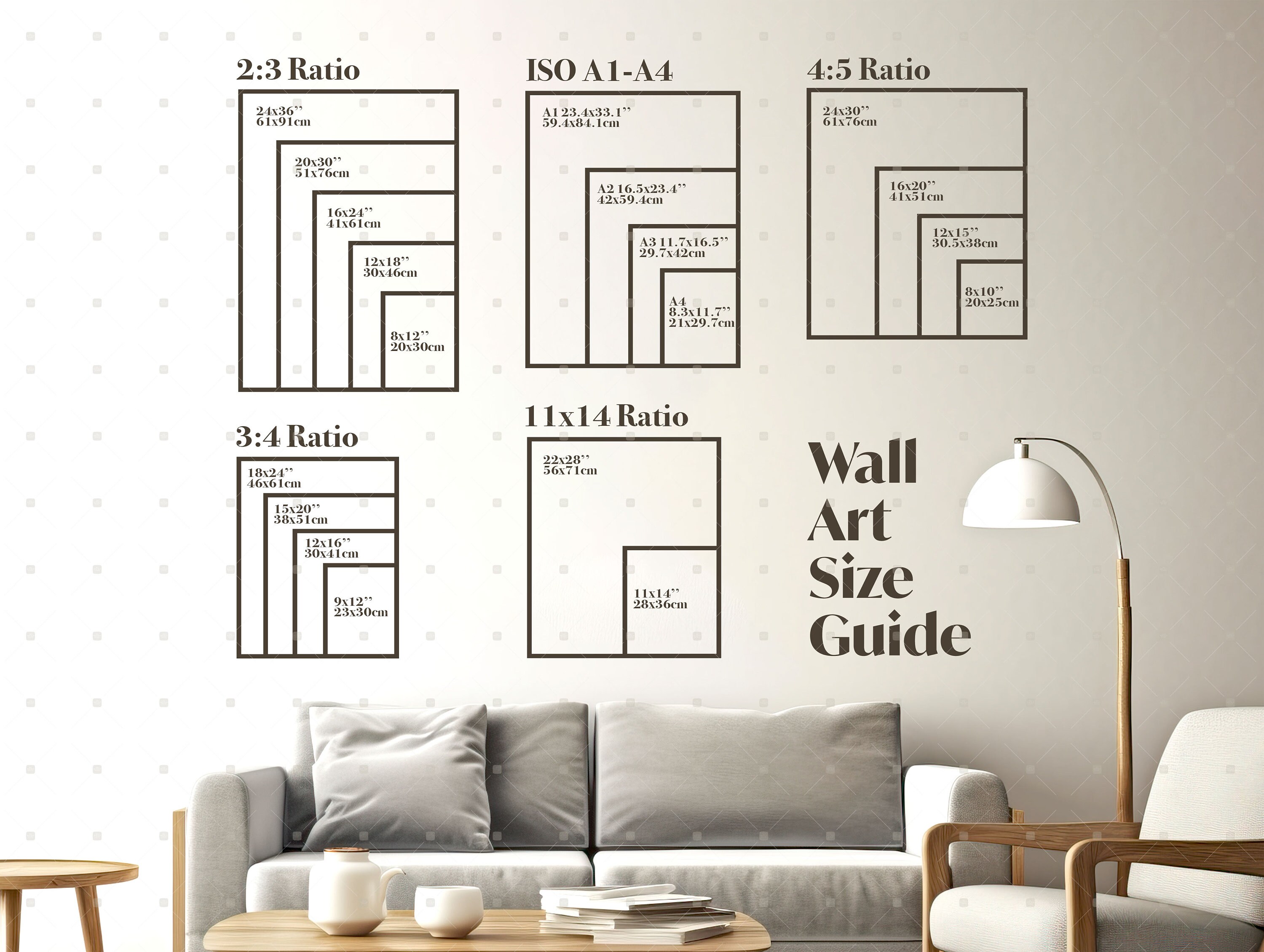 Wall Art Size Guide, Wall Display Guide, Vertical Art Size Guide ...