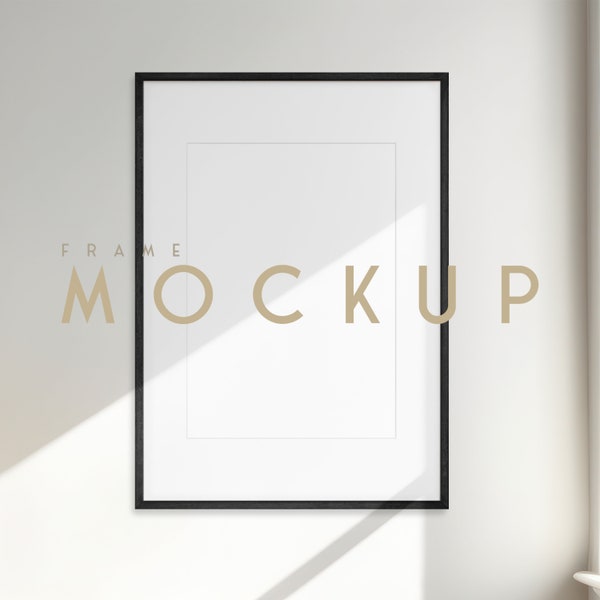 ISO A0 Vertical Wooden Frame Mockup with and without Mat, Minimal Interior Window Ledge & Shadow, Digital Download 300 dpi Psd, Png, Jpg