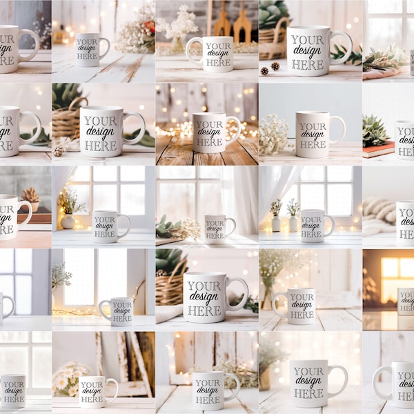 50 JPG White Ceramic Coffee Mug Mockup Bundle, Christmas, Holiday, Wedding, Modern Country Home Styled Stock Photography, Digital Download