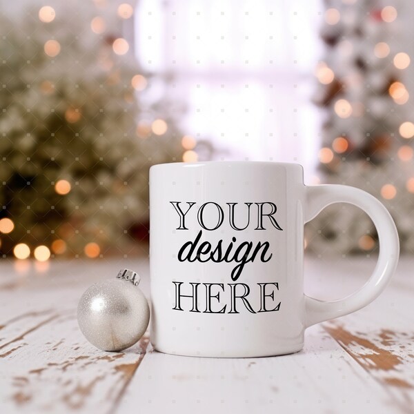 Maquette de tasse de tasse de café de Noel, tasse en céramique blanche de gousse, téléchargement instantané photo de tasse en céramique de Noël de 11oz, PSD PNG JPG 300 dpi avec l'objet intelligent