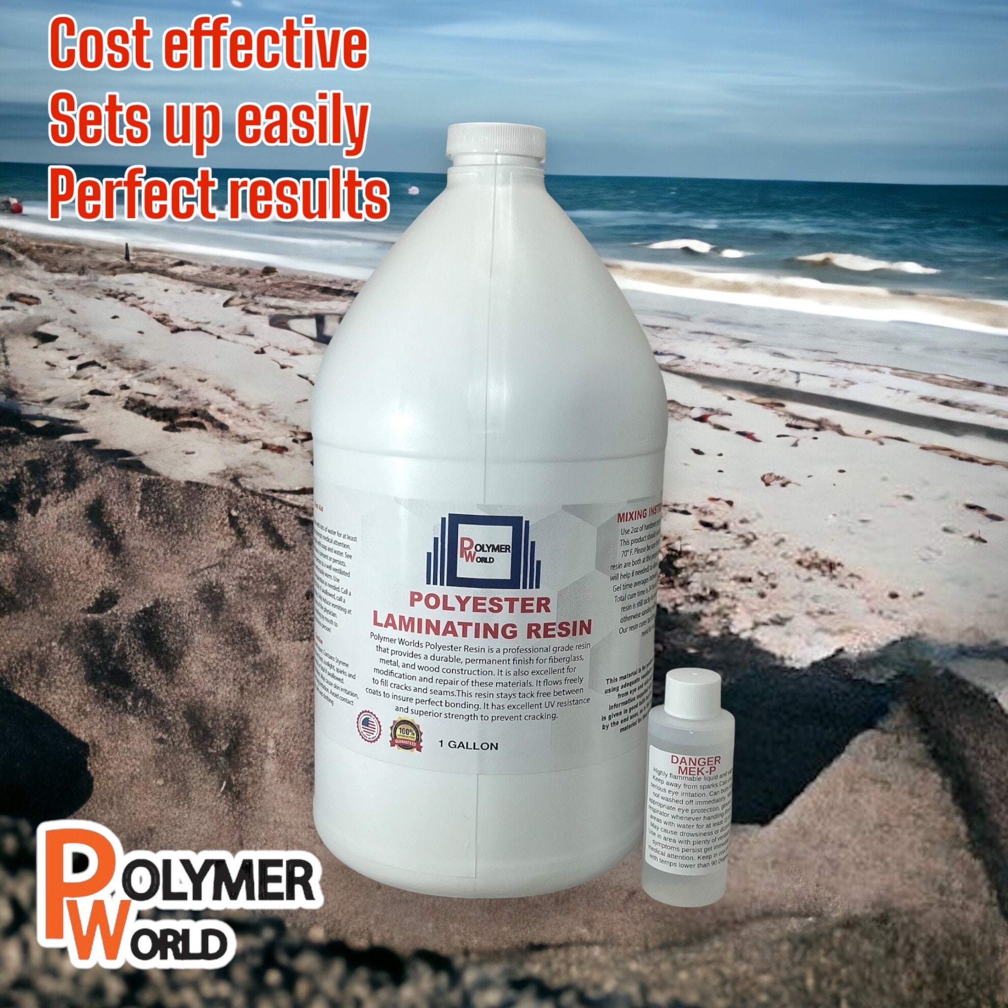 Polymer World 5 Gallons of Polyester Resin With Hardener Marinegrade Laminating Fiberglass