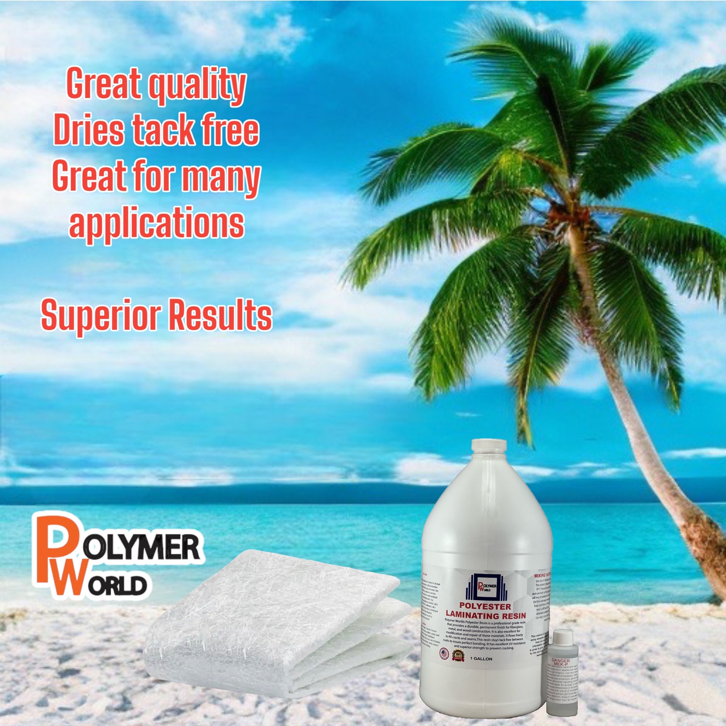 Polymer World Polyester Resin With .75x50x10 Yard Chopped Stand Matlaminating Fiberglass Resin