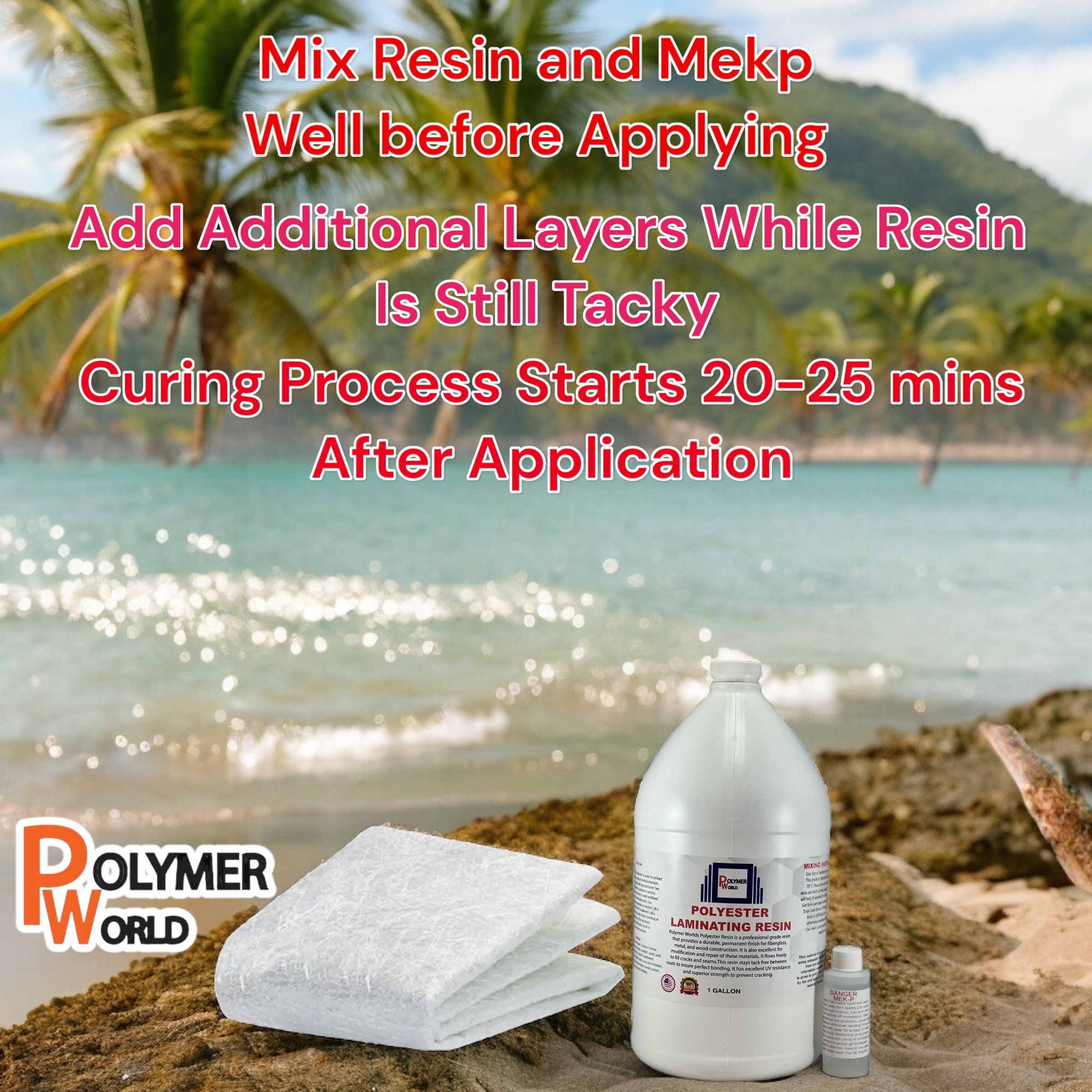 Polymer World 2 Gallons of Polyester Resin With Hardener Marinegrade Laminating Fiberglass
