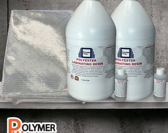 Polymer World  2 Gallons of Polyester Resin with 1708x50x10 Yard Biaxial Mat-Laminating Fiberglass Resin / Hardener Kit for Boat, Automotive