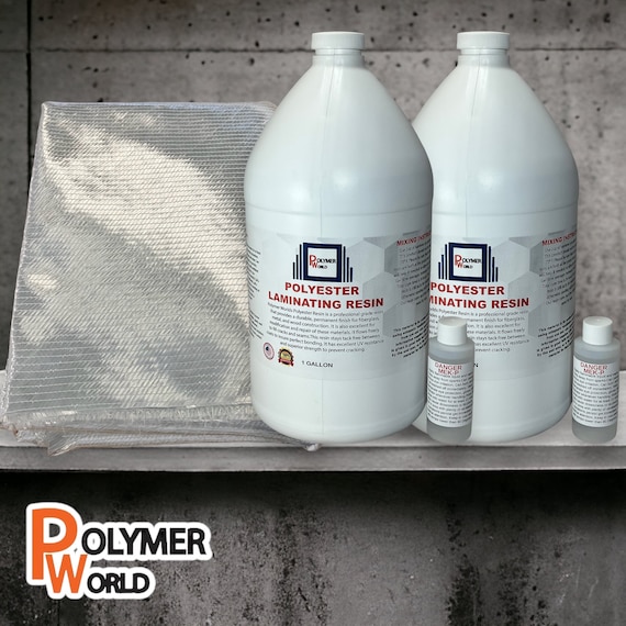 Polymer World 2 Gallons of Polyester Resin With 1708x50x10 Yard Biaxial  Mat-laminating Fiberglass Resin / Hardener Kit for Boat, Automotive 