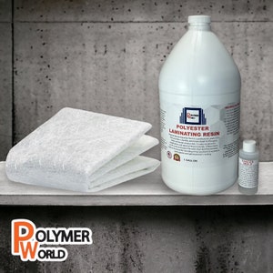 Polymer World Polyester Resin with .75x50x5 Yard Chopped Stand Mat-Laminating Fiberglass Resin and Hardener Kit for Boat, Automotive, Bath