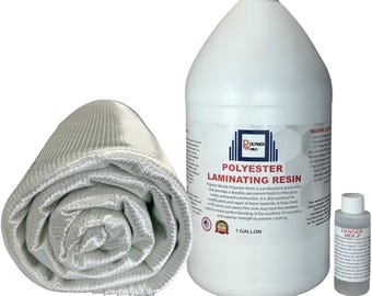 Polymer World 1 Gallon of Polyester Resin with 1708x50x5 Yard Biaxial Mat-Laminating Fiberglass Resin / Hardener Kit for Boat, Automotive