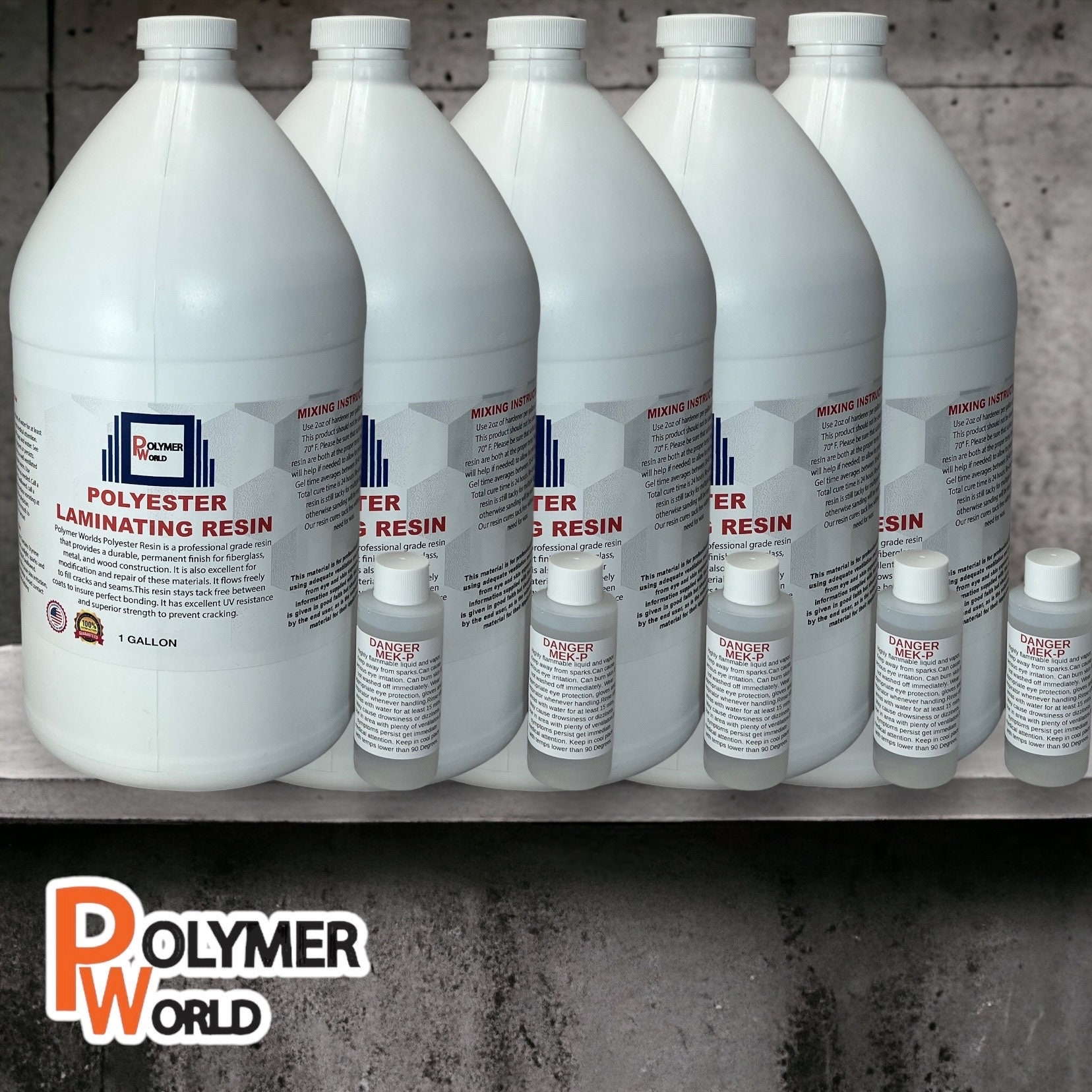 Polymer World 5 Gallons of Polyester Resin With Hardener 