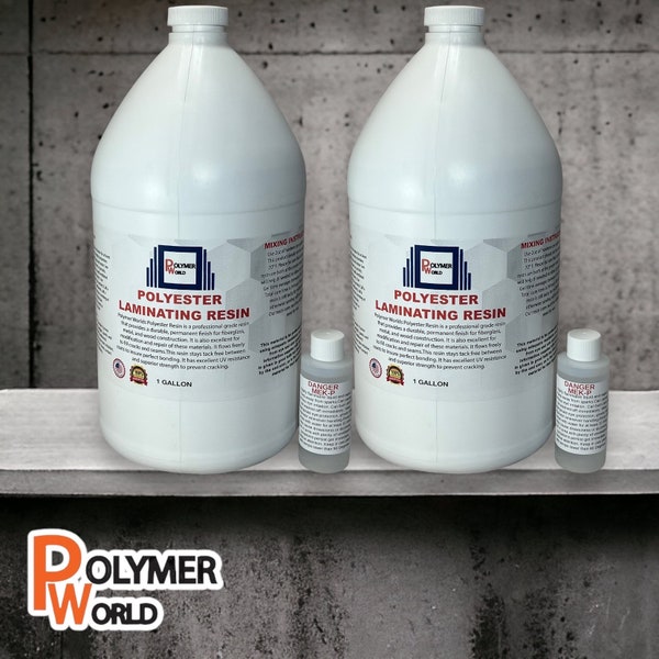 Polymer World  2 Gallons of Polyester Resin with Hardener - Marine-Grade Laminating Fiberglass Resin Kit for Boat, Automotive, Bath Repairs.