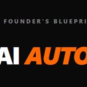 Peut inclure: Fond noir avec le texte "FOUNDER'S BLUEPRINT / VOL. 01" en blanc et orange. Les mots "AI AUTOMATION" sont affichés en grandes lettres orange en gras, avec "AI" en blanc.
