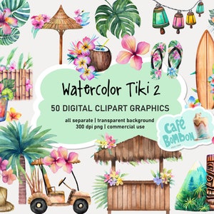 Aquarel Hawaii Tiki Clipart 2 | Aquarel surfen tropisch eiland clip art PNG digitale download commercieel gebruik, Paper Craft, Card Making