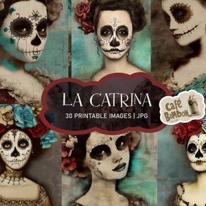 La Catrina clipart, Dia de Los Muertos Watercolor clip art, Digital Download, Commercial use, Printable Jpg, Day of Dead Mexican Paper Craft