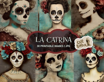 La Catrina clipart, Dia de Los Muertos Watercolor clip art, Digital Download, Commercial use, Printable Jpg, Day of Dead Mexican Paper Craft