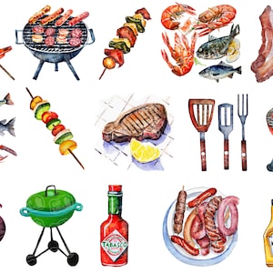 Watercolor BBQ Clipart | Barbecue Party Clip Art SVG, PNG Digital ...