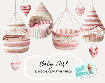 Babykamer clipart | Baby shower illustraties, pasgeboren baby, schattige baby, baby meisje PNG digitale download commercieel gebruik, papier ambachtelijke kaart maken