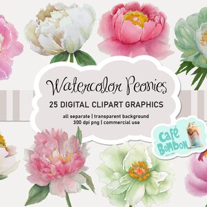 Watercolor Floral Clipart | Watercolor Peony clip art, Wildflowers png, Wedding Bridal Floral instant download, commercial use, stationary