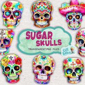 Watercolor Sugar Skull clipart, Calavera, Day of Dead Transparent PNG, Dia de los Muertos, Mexico Cinco de Mayo, clip art for commercial use
