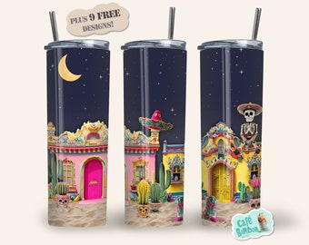 Dia de los Muertos 20 oz Skinny Tumbler Sublimation Design PNG Instant, Sugar Skull Day of the Dead Tumbler png, Catrina, Mexican Halloween
