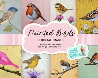 Birds clipart | Vintage bird images, Whimsical Birds, mixed media bird clipart, jpg, Jpeg, digital download, commercial use, Junk Journal