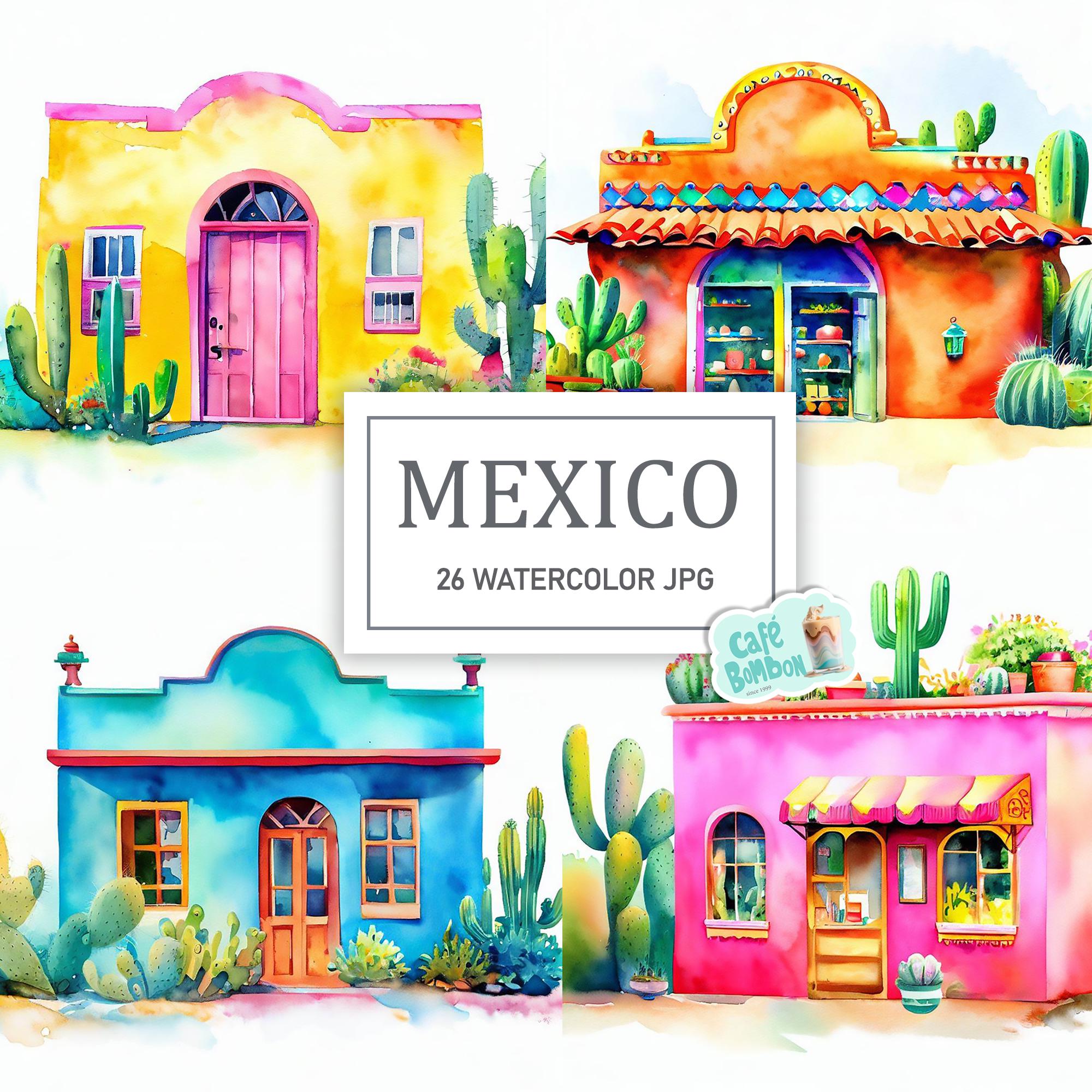 Mexican art, Mexico print, Mexico clipart, Mexican png, Watercolor Mexican houses, Mexico travel digital clip art commercial use Paper Craft