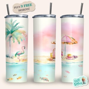 Sublimación de envoltura de vaso de Florida, vaso delgado de 20 oz, descarga digital de acuarela de la isla tropical de Miami Beach, PNG, descarga instantánea