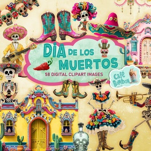 Dia de los Muertos clipart, clipart La Catrina, jour des morts mexicain Halloween images PNG téléchargement numérique, usage commercial, Paper Craft