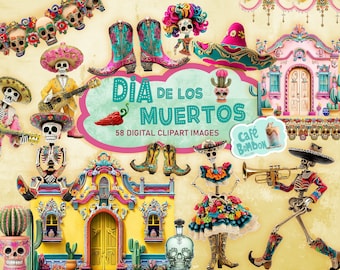 Dia de los Muertos clipart, La Catrina clip art, Day of the Dead Mexican Halloween images PNG digital download, commercial use, Paper Craft