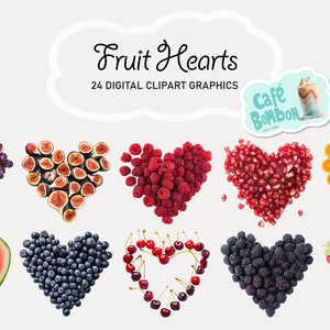 Fruit Hearts Clipart Digital Images | Hearts of fruit in PNG format, Instant download for commercial use, Invitation, Birthday, Wedding