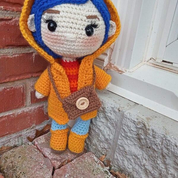 Handmade crochet amigurumi Coraline doll