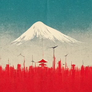 Minimalistic Mountain and Industrial Pattern Digital Art, Japan