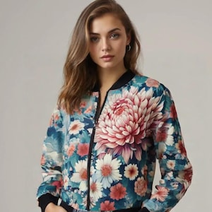 Floral Chrysanthemum Bomber Jacket - Japanese Streetwear, Y2K Aesthetic, Harajuku Fashion, Tokyo Style, Asian Art, Anime-Inspired Jacket