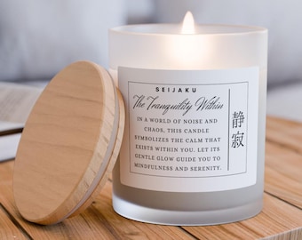 Seijaku Zen Candle - Japanese Kanji Candle, Tokyo Style Aromatherapy, Personalized Mindfulness Gift, Elegant Asian Aesthetic Decor