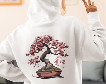Sakura Bonsai Tree Hoodie | Japanese Cherry Blossom Hoodie, Kanji Peace Sweatshirt, Tokyo Style, Y2K Aesthetic, Zen Streetwear, Asian Art
