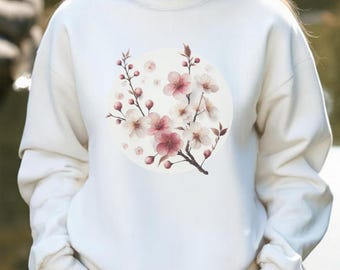 Sakura Moon Sweatshirt, Cherry Blossom Pullover, Japanese Aesthetic Crewneck, Cottagecore Floral Sweater, Cozy Sakura Gift