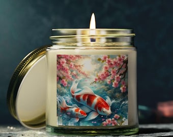 Koi Fish & Cherry Blossom Candle | Artistic Japanese Candle, Zen Home Decor, Tranquil Gift for Relaxation and Serenity, Asian Art