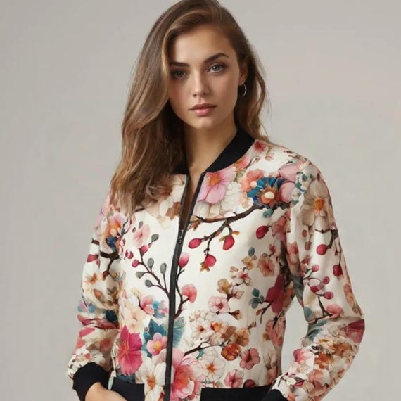 Sakura Blossom Women's Bomber Jacket - Japanese Streetwear, Y2K Aesthetic, Harajuku Fashion, Tokyo Style, Asian Art, Anime-Inspired