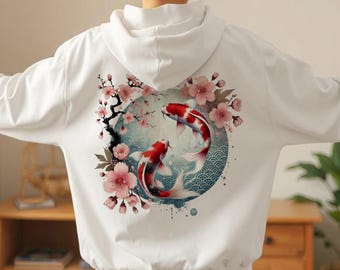 Koi Fish Hoodie - Japanese Streetwear, Y2K Aesthetic, Harajuku Fashion, Tokyo Style, Asian Art, Anime-Inspired Unisex Hoodie