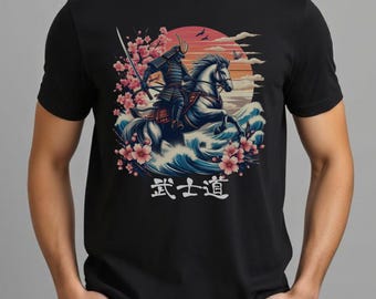 T-shirt samouraï bushido - streetwear japonais, Harajuku Y2K, art asiatique, style tokyoïte, guerrier en fleurs de cerisier, t-shirt esthétique samouraï