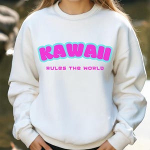 Kawaii Rules the World Sweatshirt | Japanese Streetwear, Y2K Aesthetic, Cute Anime Crewneck, Cozy Kawaii Fashion