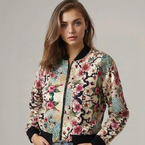 Cherry Blossom Bomber Jacket - Japan Streetwear, Asian Art-Inspired, Y2K Aesthetic, Harajuku Fashion, Floral Jacket, Tokyo Style Outerwear
