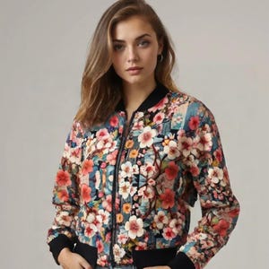 Sakura Bomber Jacket - Japan Streetwear, Y2K Floral Jacket, Harajuku Cherry Blossom, Tokyo Style Kimono-Inspired Outerwear