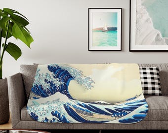 The Great Wave Sherpa Blanket – Cozy Japanese Art Throw, Hokusai Ukiyo-e, Soft Fleece Blanket, Home Decor Gift, Asian Art, Tokyo Style