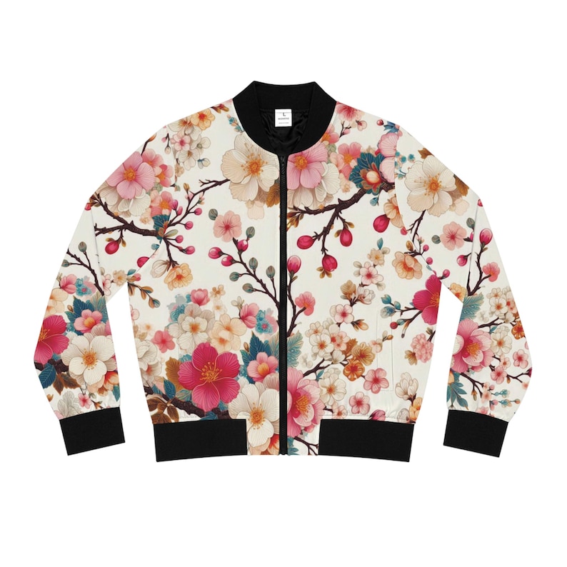 Sakura Blossom Women's Bomber Jacket - Japanese Streetwear, Y2K Aesthetic, Harajuku Fashion, Tokyo Style, Asian Art, Anime-Inspired image 4